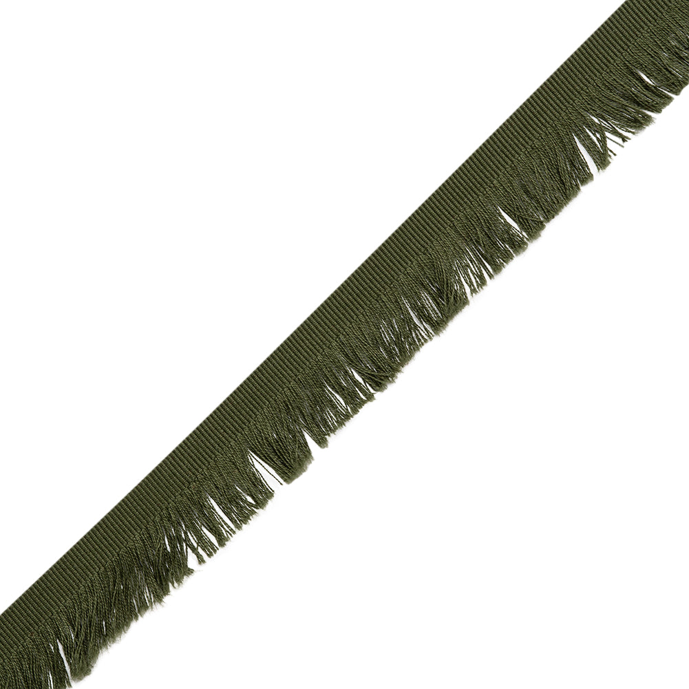 Cotton Grosgrain Ribbon with Fringe Made in Italy - 0.875" - Olive Green Folded Cotton Grosgrain Ribbon with Fringe Made in Italy - 0.875" - Olive Green Folded