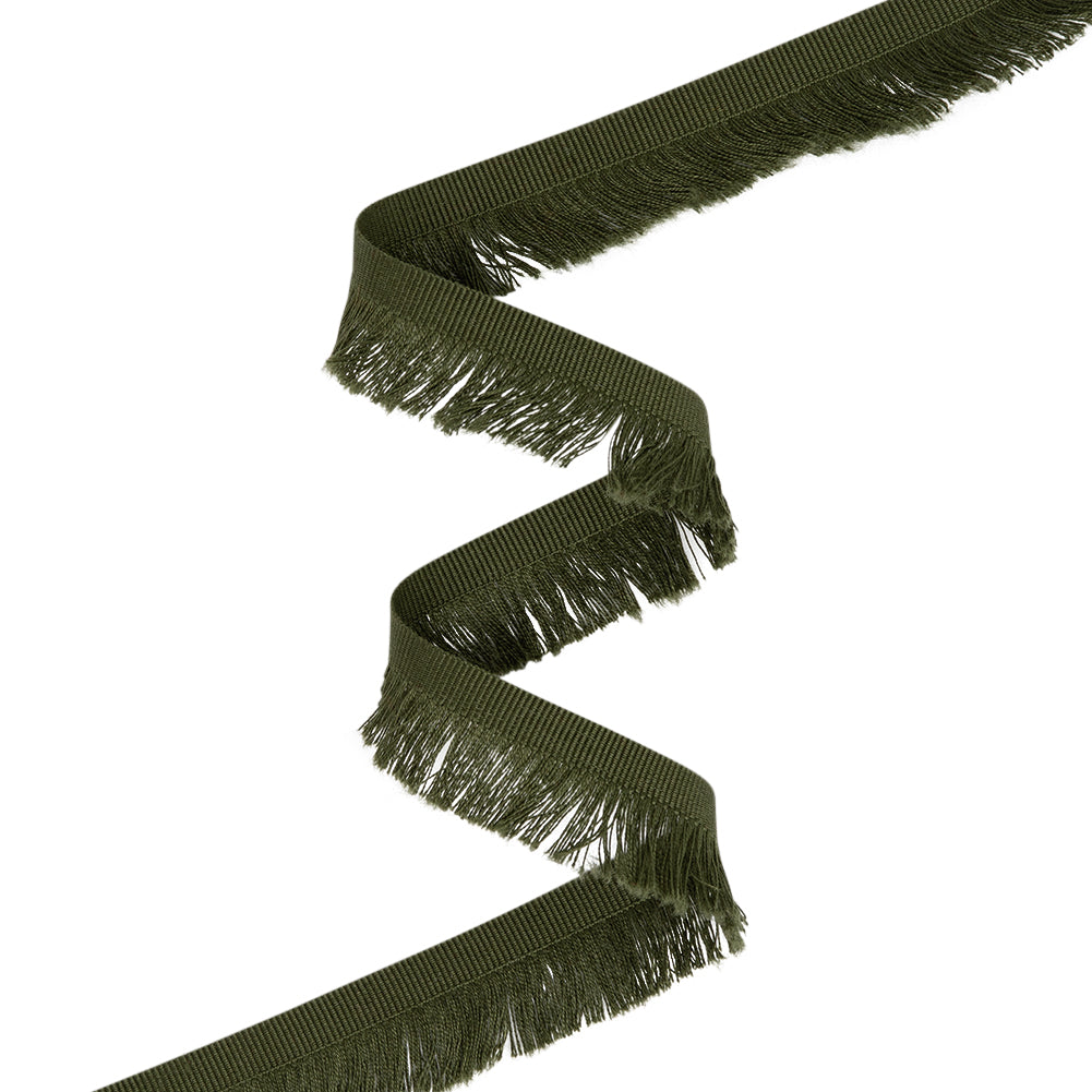 Cotton Grosgrain Ribbon with Fringe Made in Italy - 0.875" - Olive Green Cotton Grosgrain Ribbon with Fringe Made in Italy - 0.875" - Olive Green