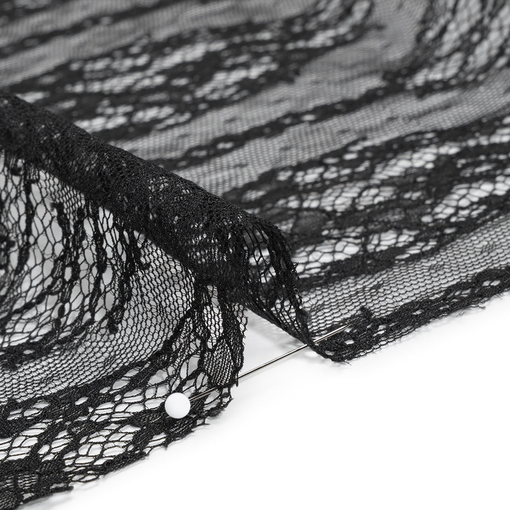 Raschel Lace with Finished Edges - Black Floral Lozenges - Deadstock - Detail Raschel Lace with Finished Edges - Black Floral Lozenges - Deadstock - Detail