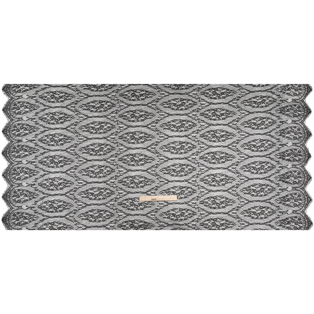 Raschel Lace with Finished Edges - Black Floral Lozenges - Deadstock - Full Raschel Lace with Finished Edges - Black Floral Lozenges - Deadstock - Full