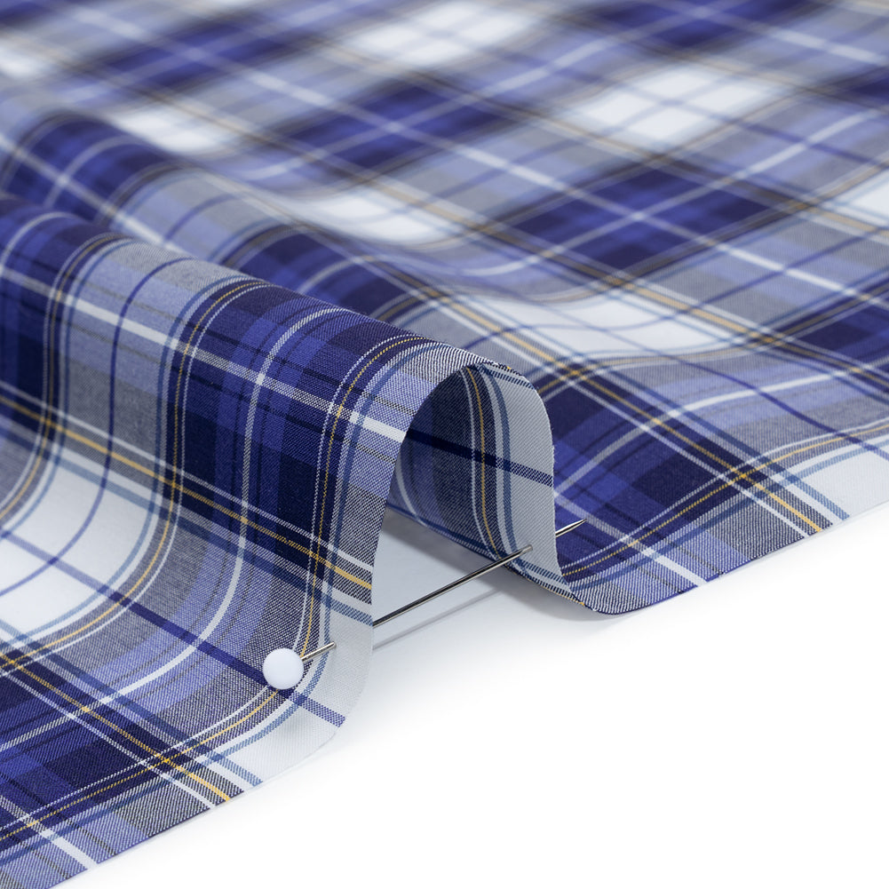 Cotton Shirting Made in Italy - Blue, Yellow and White Plaid - Designer Deadstock - Detail Cotton Shirting Made in Italy - Blue, Yellow and White Plaid - Designer Deadstock - Detail