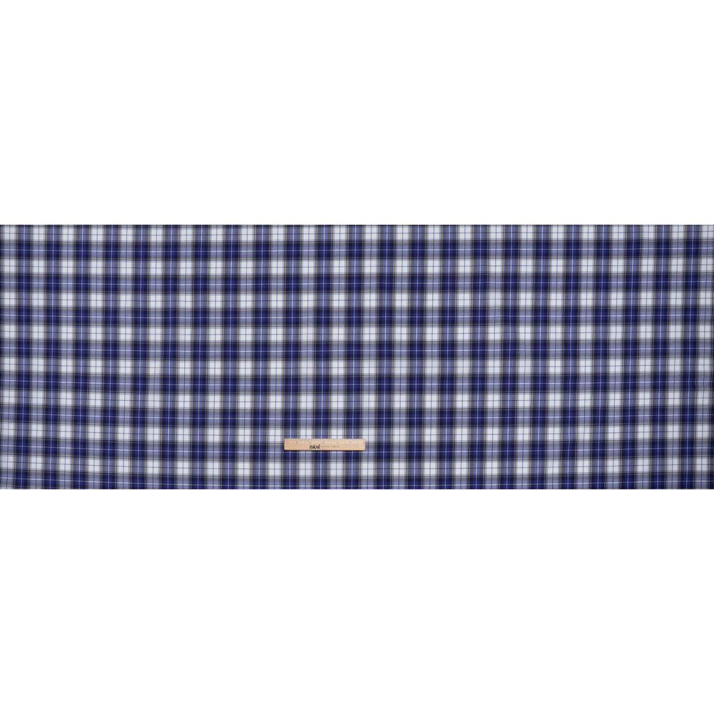 Cotton Shirting Made in Italy - Blue, Yellow and White Plaid - Designer Deadstock - Full Cotton Shirting Made in Italy - Blue, Yellow and White Plaid - Designer Deadstock - Full