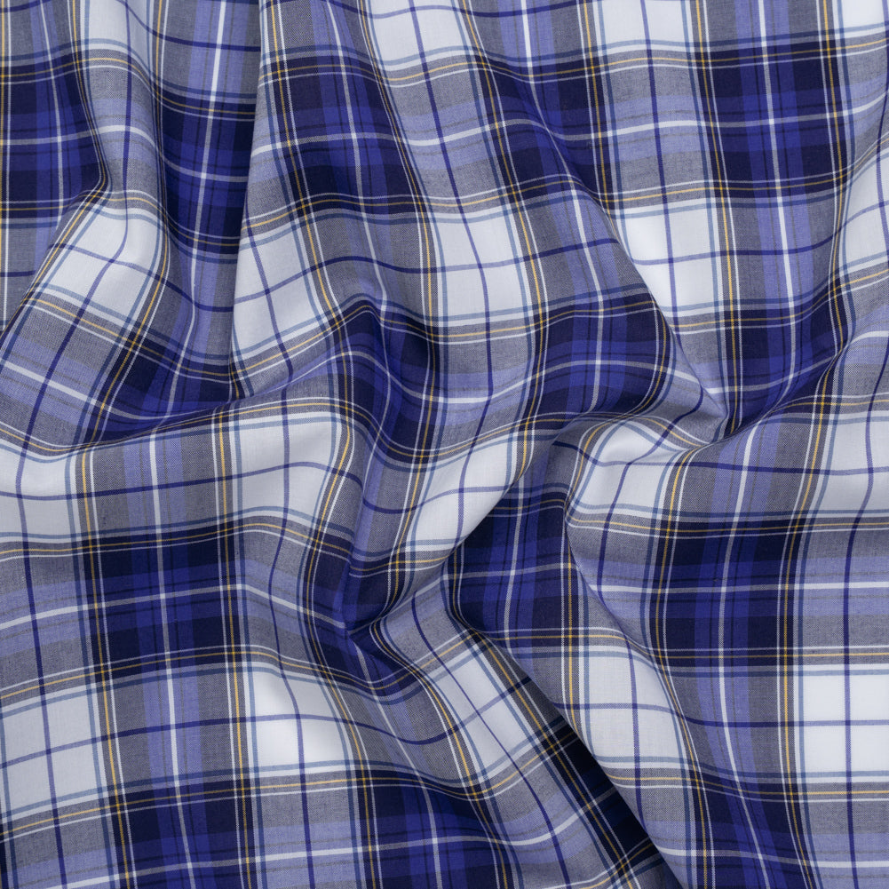 Cotton Shirting Made in Italy - Blue, Yellow and White Plaid - Designer Deadstock Cotton Shirting Made in Italy - Blue, Yellow and White Plaid - Designer Deadstock