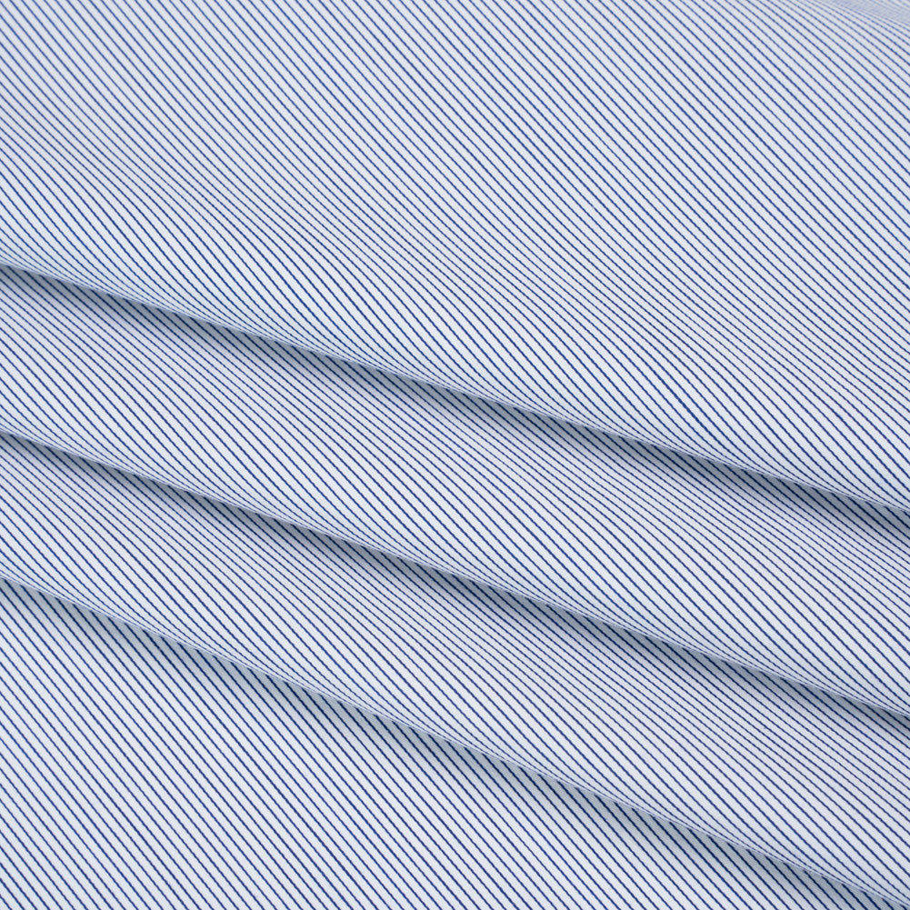 Stretch Cotton Blend Shirting Made in Italy - Charcoal Navy and White Pinstripes - Designer Deadstock - Folded Stretch Cotton Blend Shirting Made in Italy - Charcoal Navy and White Pinstripes - Designer Deadstock - Folded