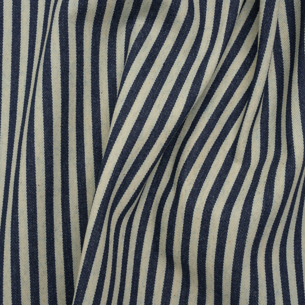 Flexible Cotton Twill Denim - Indigo and Natural Bengal Stripes - Deadstock Flexible Cotton Twill Denim - Indigo and Natural Bengal Stripes - Deadstock