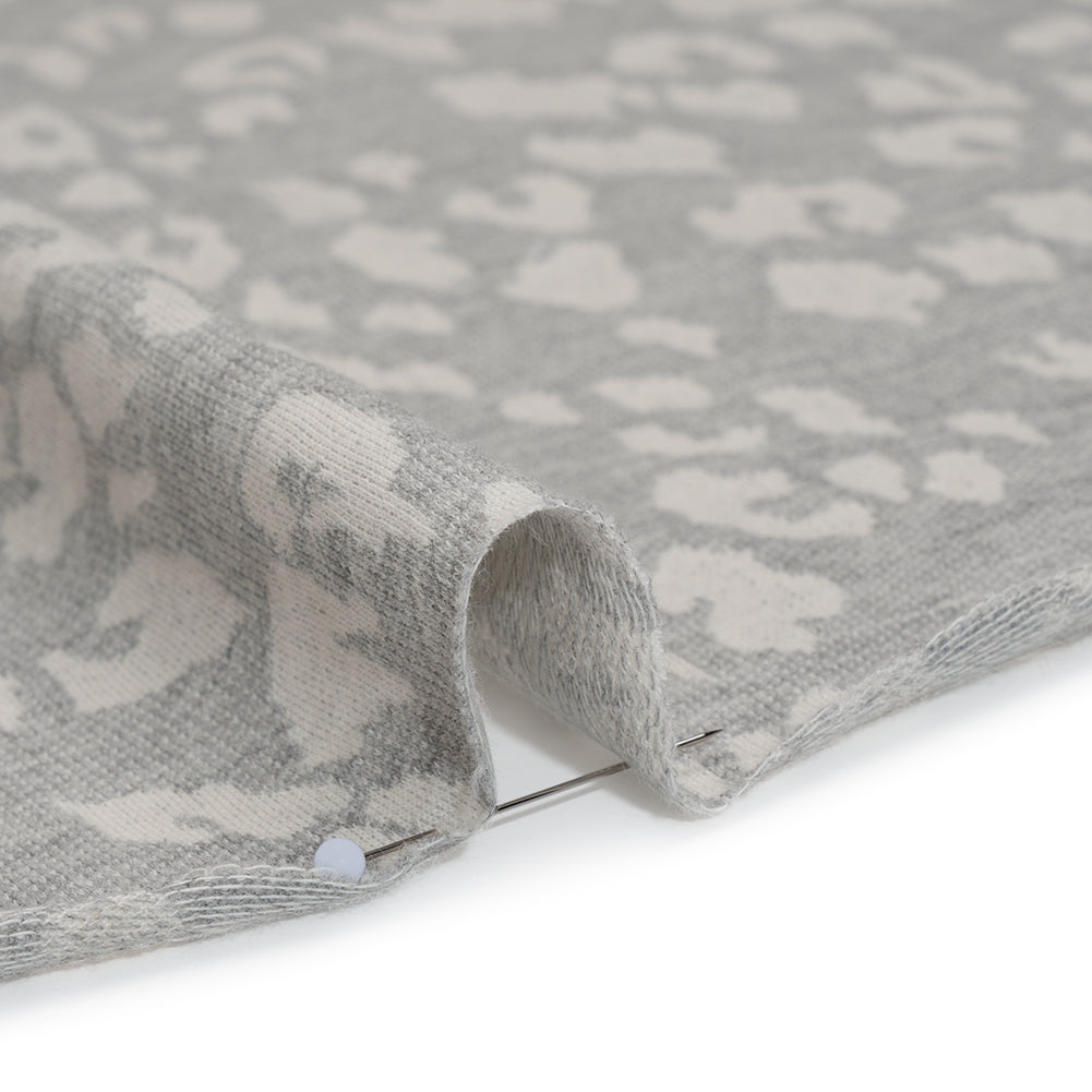 Cotton and Polyester Jacquard Knit French Terry - Heathered Gray and Ivory Leopard Spots - Deadstock - Detail Cotton and Polyester Jacquard Knit French Terry - Heathered Gray and Ivory Leopard Spots - Deadstock - Detail