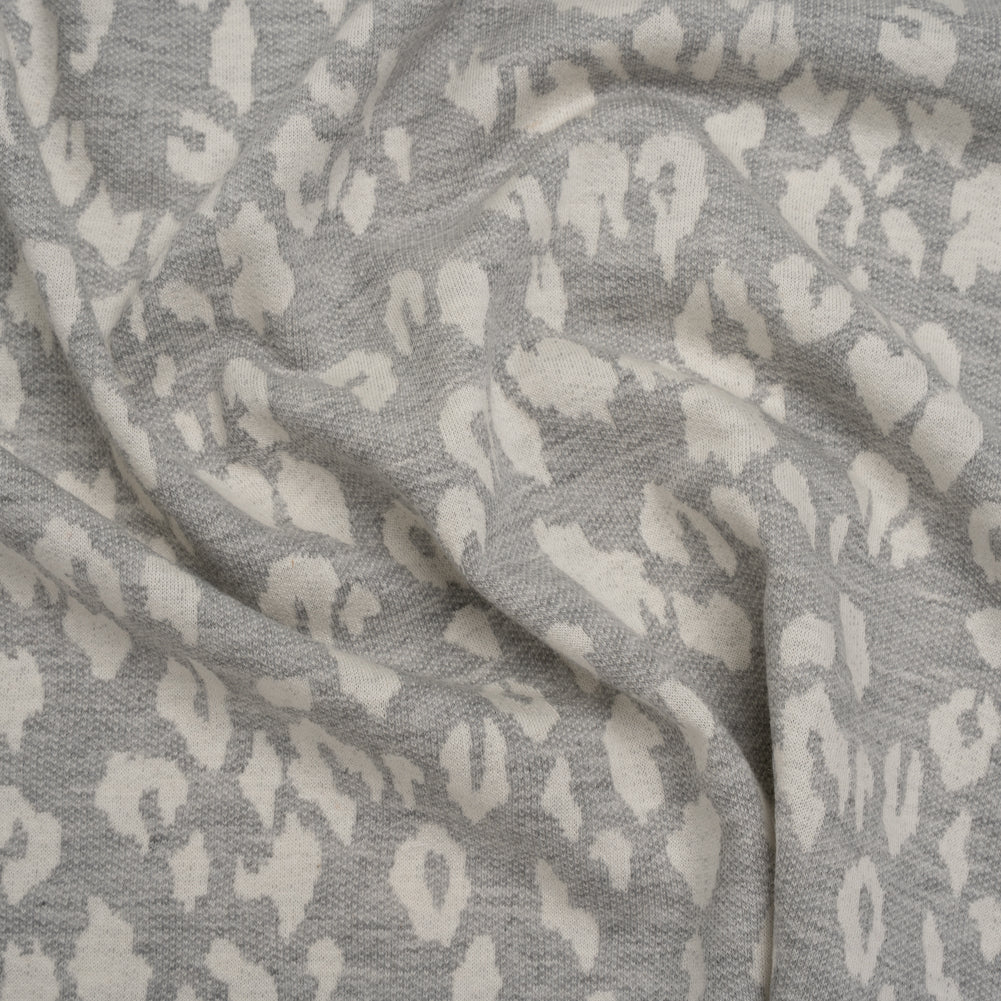 Cotton and Polyester Jacquard Knit French Terry - Heathered Gray and Ivory Leopard Spots - Deadstock Cotton and Polyester Jacquard Knit French Terry - Heathered Gray and Ivory Leopard Spots - Deadstock