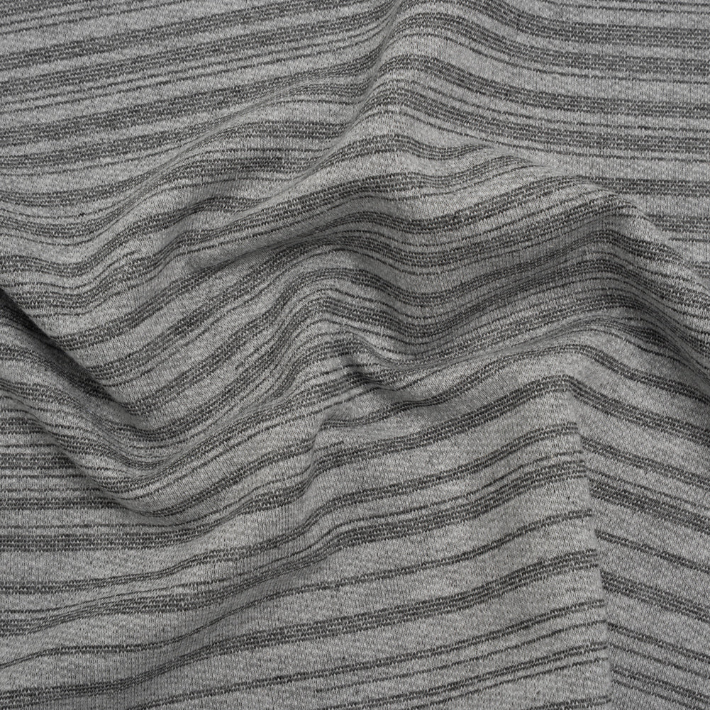 Cotton Blend French Terry - Heathered Light Gray and Charcoal Gradient Stripes - Deadstock Cotton Blend French Terry - Heathered Light Gray and Charcoal Gradient Stripes - Deadstock