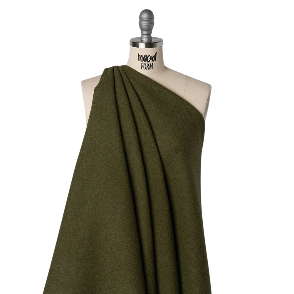 Recycled Brushed Wool Blend Twill Coating - Army Green - Made in Italy - Maeve Collection Drape Recycled Brushed Wool Blend Twill Coating - Army Green - Made in Italy - Maeve Collection Drape