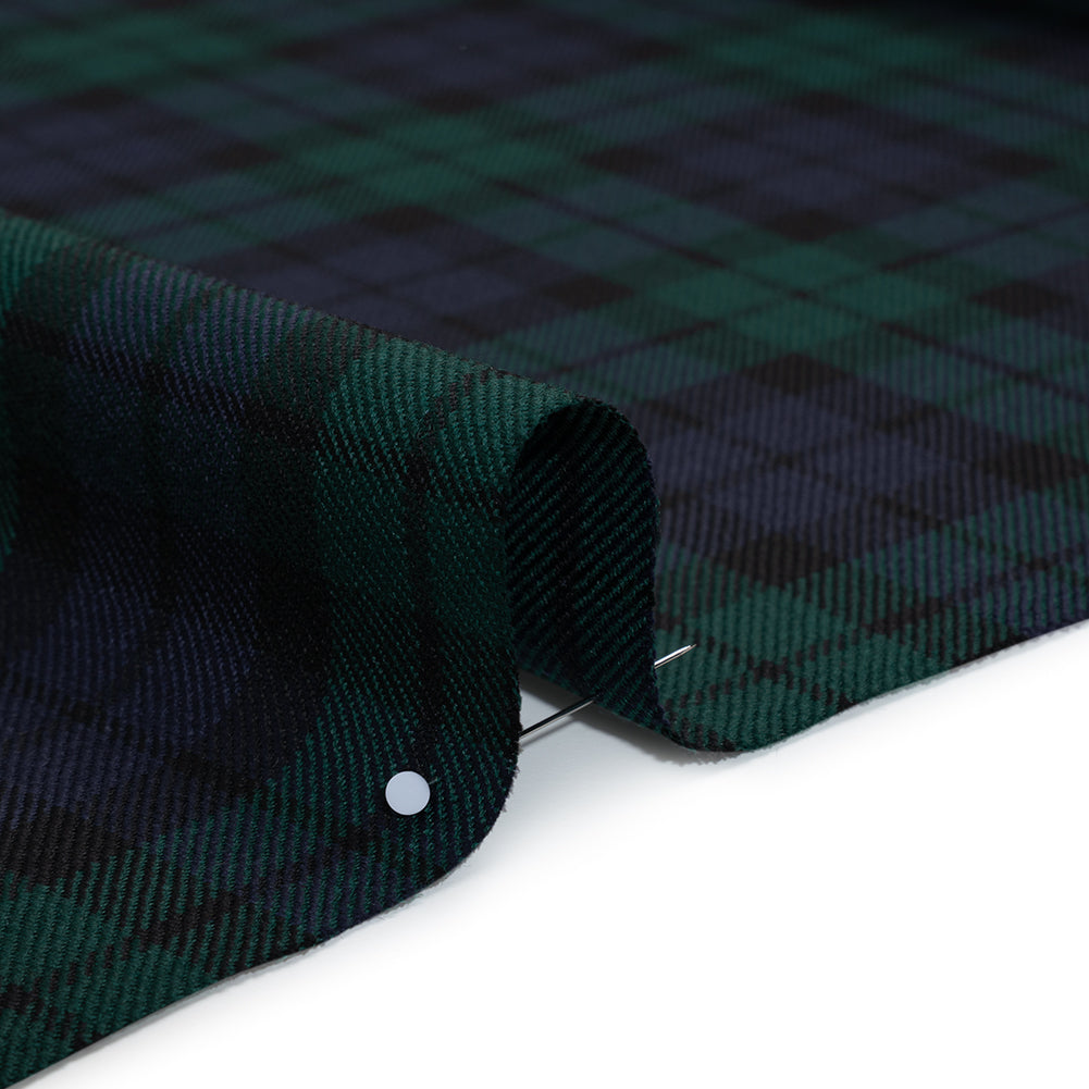 Virgin Wool Twill Made in Italy - Blue and Green Black Watch Plaid - Detail Virgin Wool Twill Made in Italy - Blue and Green Black Watch Plaid - Detail
