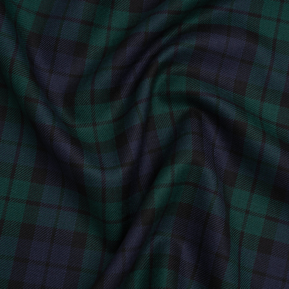 Virgin Wool Twill Made in Italy - Blue and Green Black Watch Plaid Virgin Wool Twill Made in Italy - Blue and Green Black Watch Plaid