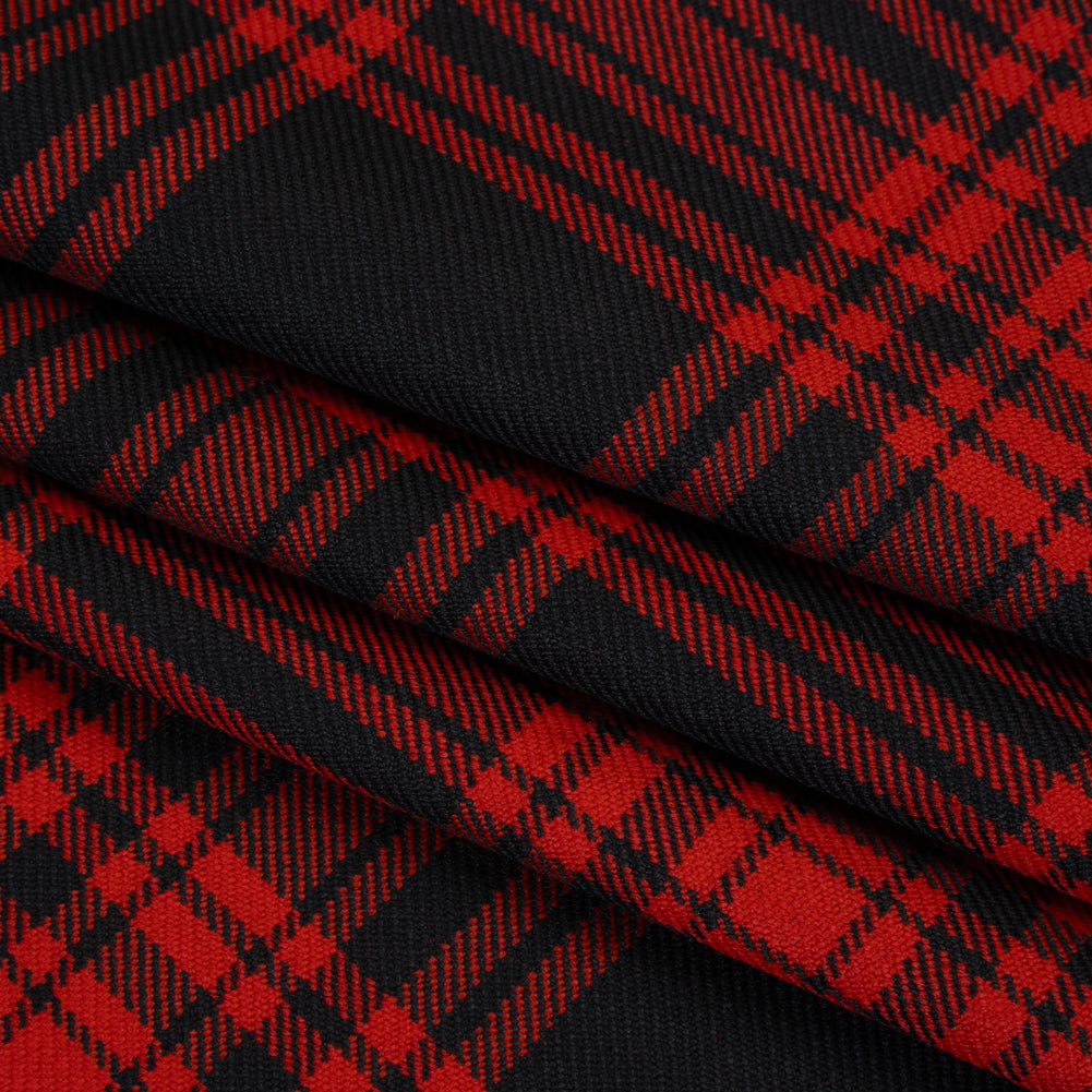 Virgin Wool Twill Made in Italy - Red and Black Plaid - Folded Virgin Wool Twill Made in Italy - Red and Black Plaid - Folded