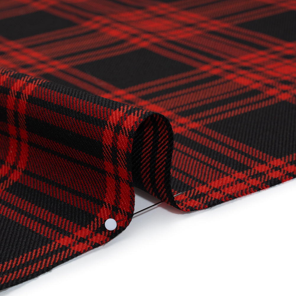 Virgin Wool Twill Made in Italy - Red and Black Plaid - Detail Virgin Wool Twill Made in Italy - Red and Black Plaid - Detail