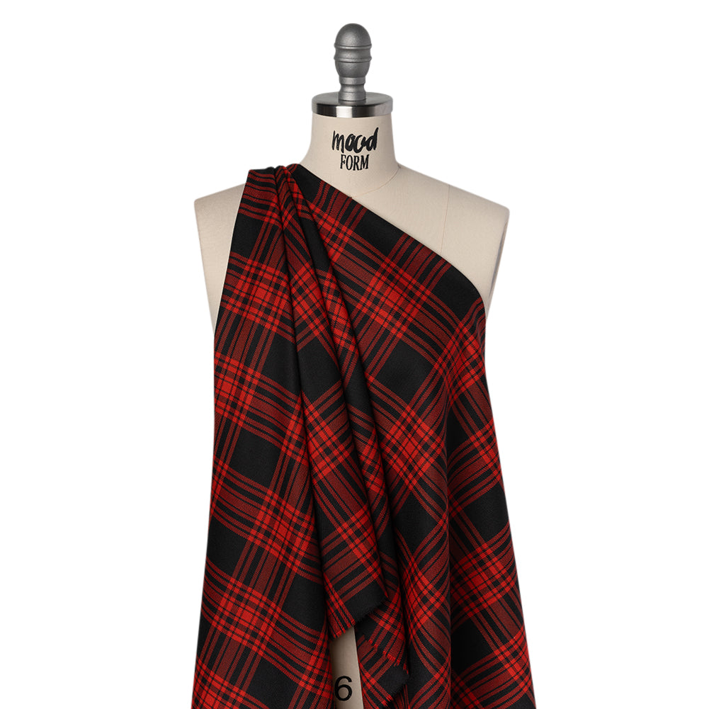 Virgin Wool Twill Made in Italy - Red and Black Plaid - Drape Virgin Wool Twill Made in Italy - Red and Black Plaid - Drape