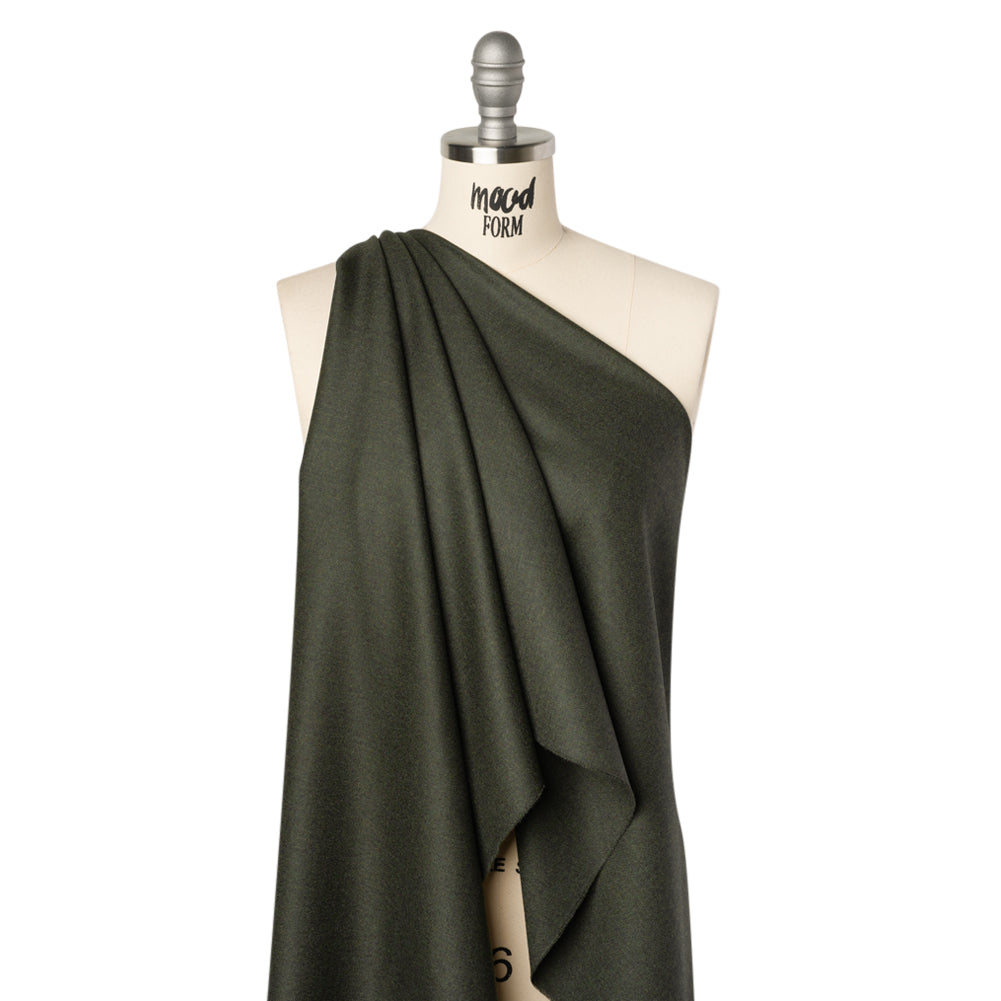 Brushed Virgin Wool Twill Made in Italy - Heathered Dark Forest Green Drape Brushed Virgin Wool Twill Made in Italy - Heathered Dark Forest Green Drape