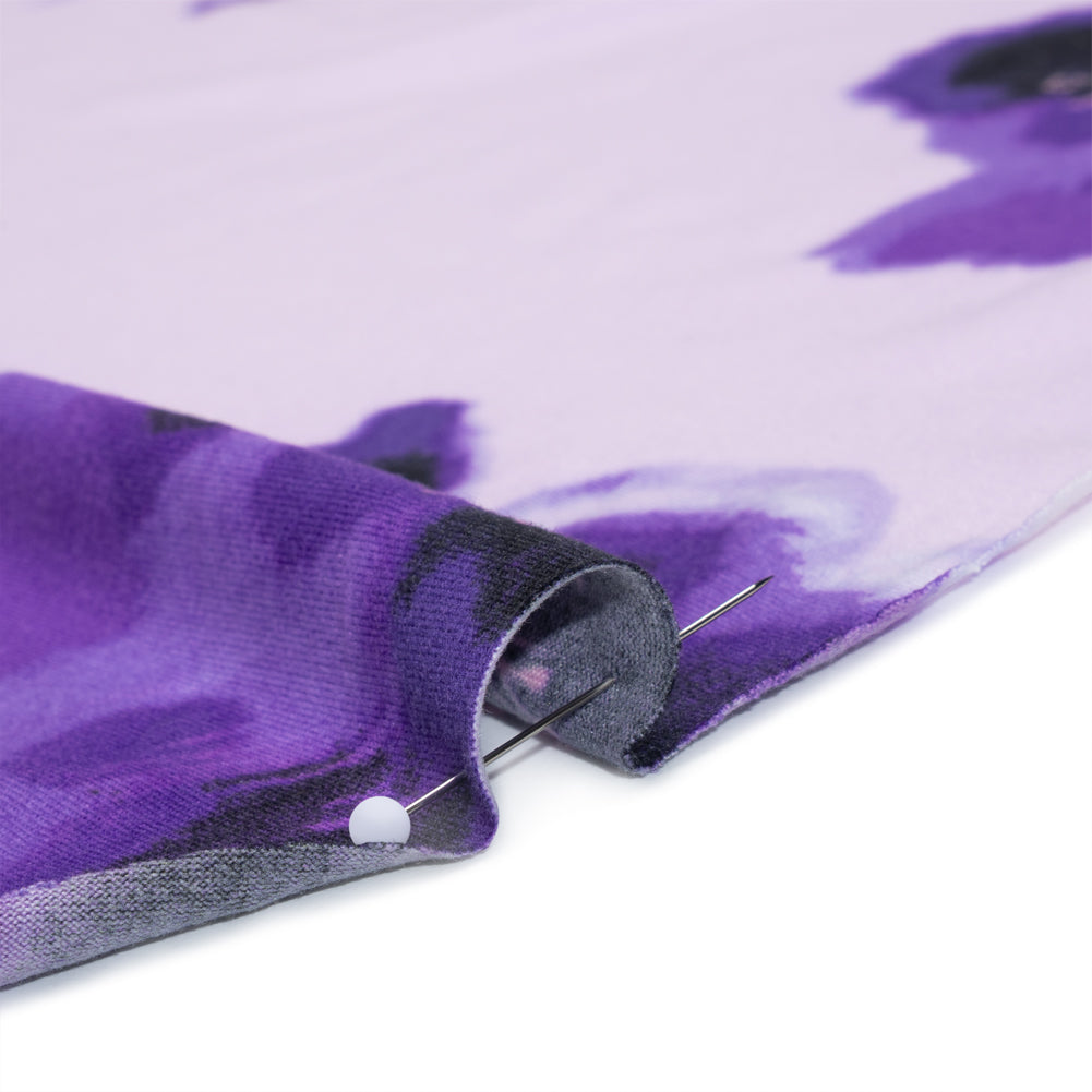 Stretch Polyester ITY Jersey - Purple and Lilac Painterly Florals - Deadstock - Detail Stretch Polyester ITY Jersey - Purple and Lilac Painterly Florals - Deadstock - Detail