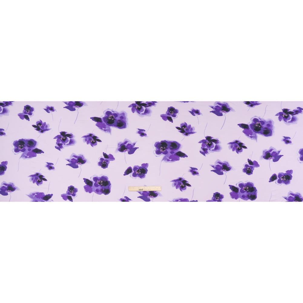 Stretch Polyester ITY Jersey - Purple and Lilac Painterly Florals - Deadstock - Full Stretch Polyester ITY Jersey - Purple and Lilac Painterly Florals - Deadstock - Full