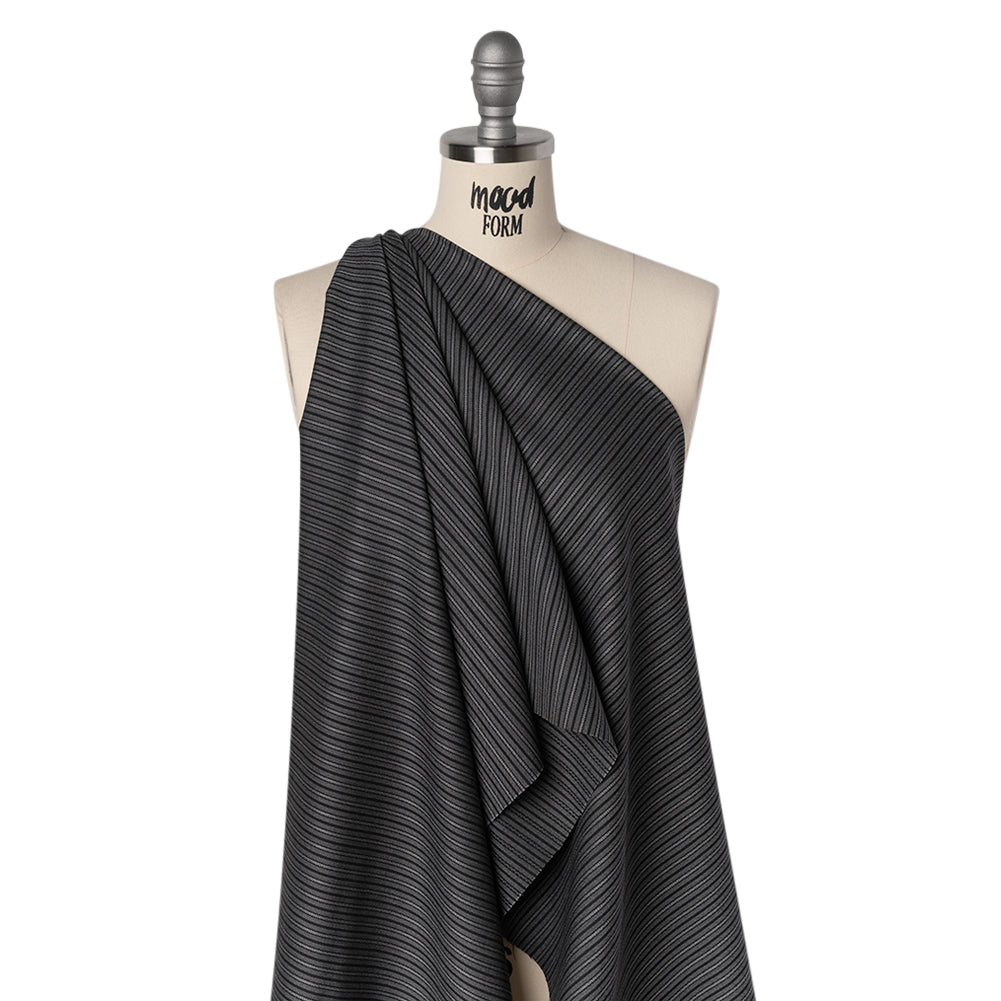 Wool Dobby Suiting - Black and Gray Stripes - Deadstock - Drape Wool Dobby Suiting - Black and Gray Stripes - Deadstock - Drape