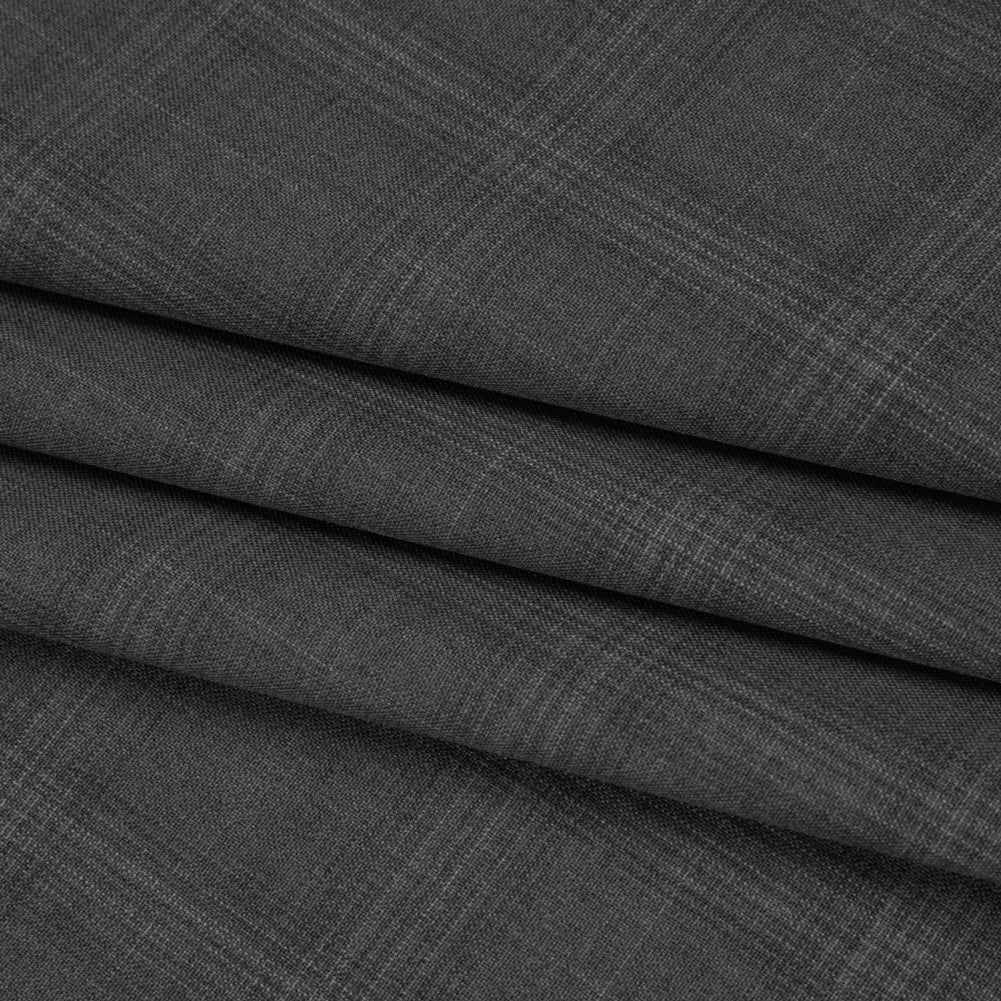 Super 100 Wool Suiting - Gray Monochromatic Plaid - Deadstock - Folded Super 100 Wool Suiting - Gray Monochromatic Plaid - Deadstock - Folded
