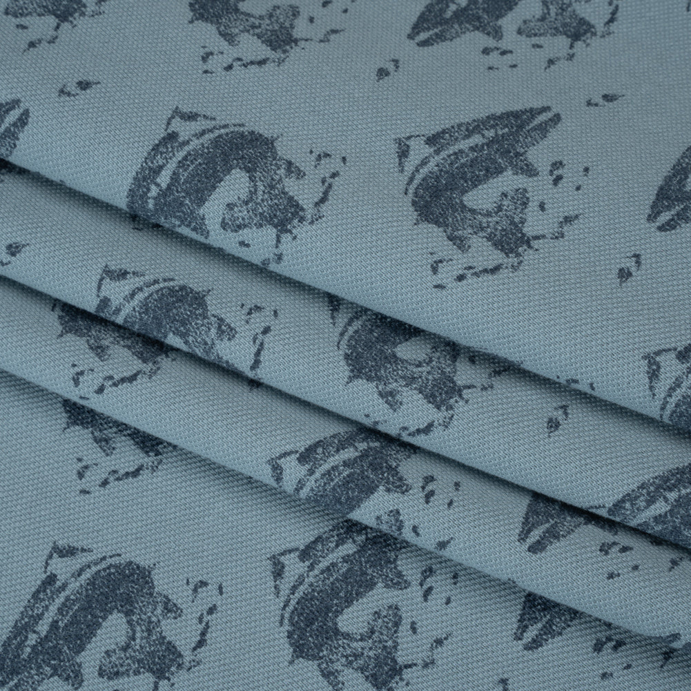 Cotton Pique Knit Print - Navy and Dusty Blue Whales - Deadstock - Folded Cotton Pique Knit Print - Navy and Dusty Blue Whales - Deadstock - Folded