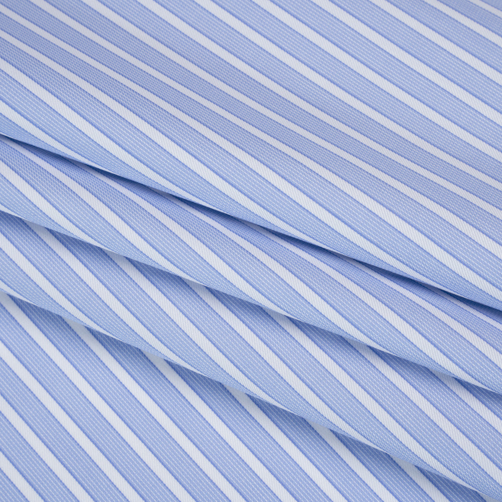 Cotton Twill Shirting - Light Blue and White Stripes - Deadstock - Folded Cotton Twill Shirting - Light Blue and White Stripes - Deadstock - Folded