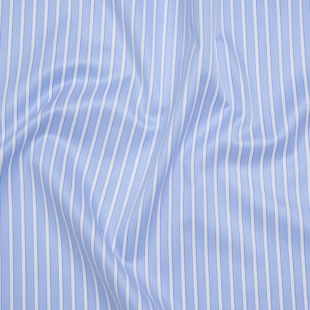 Cotton Twill Shirting - Light Blue and White Stripes - Deadstock Cotton Twill Shirting - Light Blue and White Stripes - Deadstock