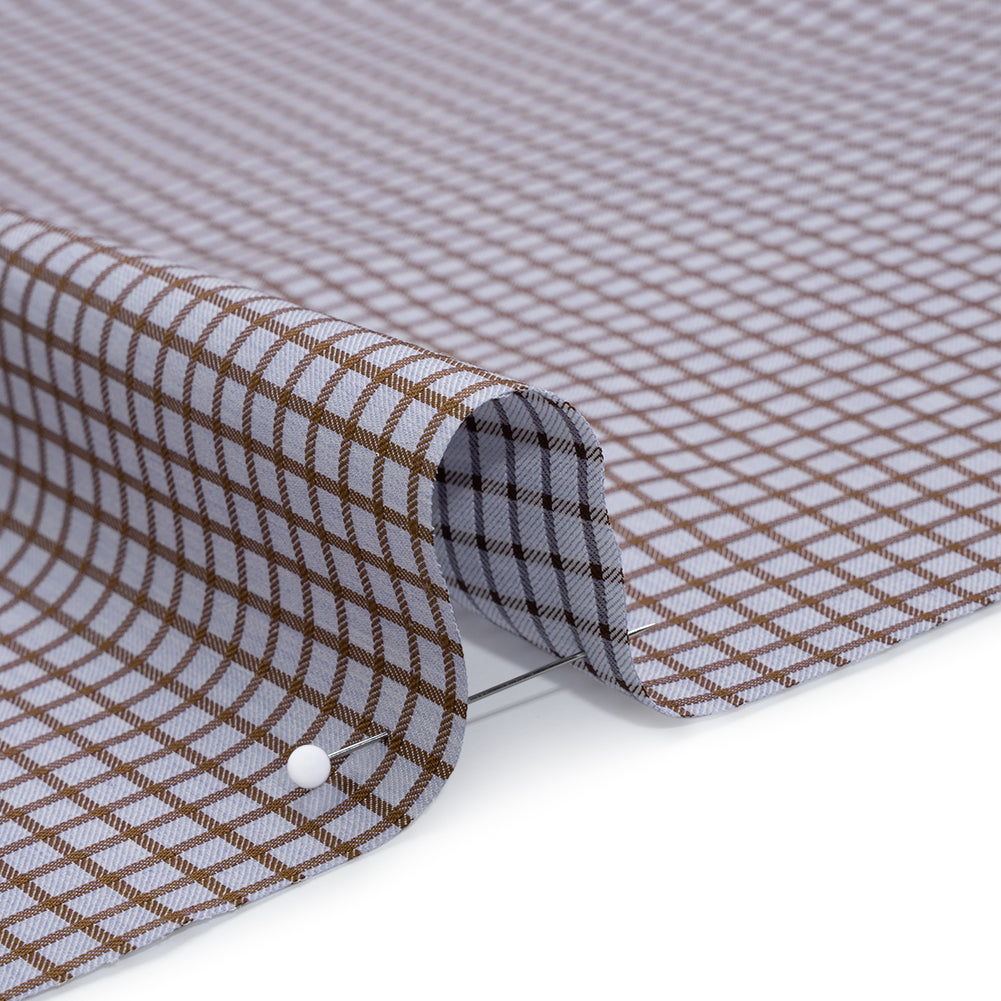 Cotton Twill Shirting - Pale Lavender and Warm Brown Checks - Deadstock - Detail Cotton Twill Shirting - Pale Lavender and Warm Brown Checks - Deadstock - Detail