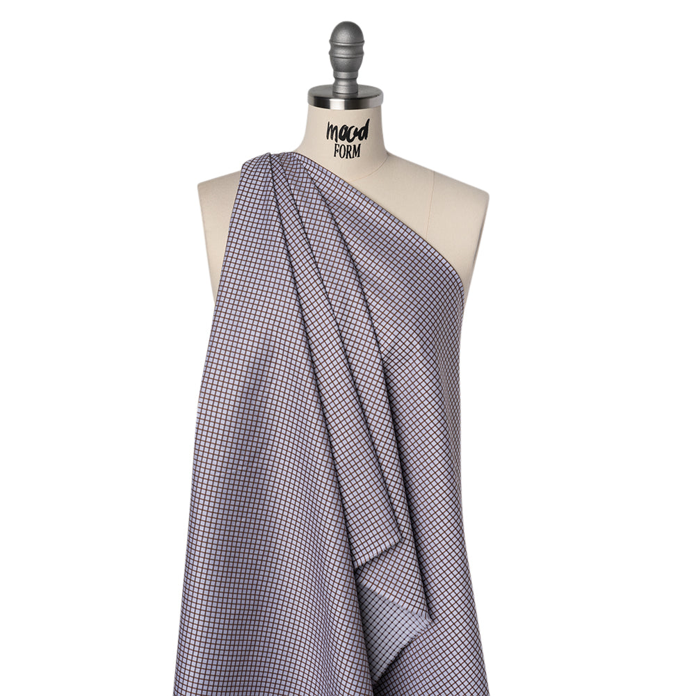 Cotton Twill Shirting - Pale Lavender and Warm Brown Checks - Deadstock - Drape Cotton Twill Shirting - Pale Lavender and Warm Brown Checks - Deadstock - Drape