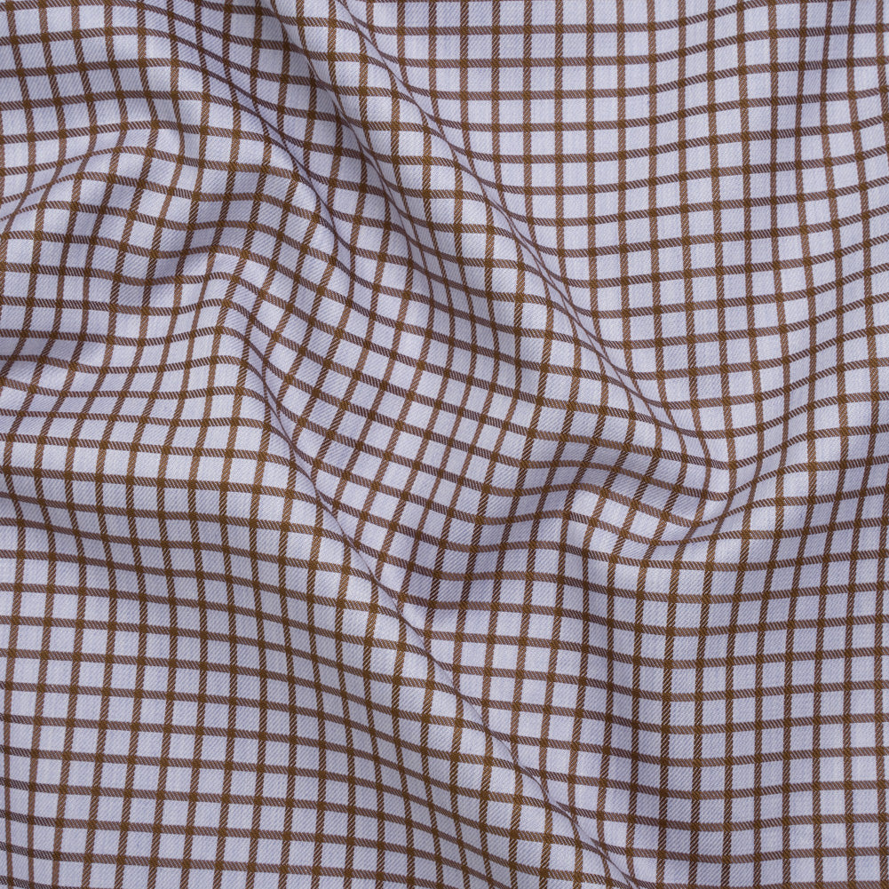 Cotton Twill Shirting - Pale Lavender and Warm Brown Checks - Deadstock Cotton Twill Shirting - Pale Lavender and Warm Brown Checks - Deadstock