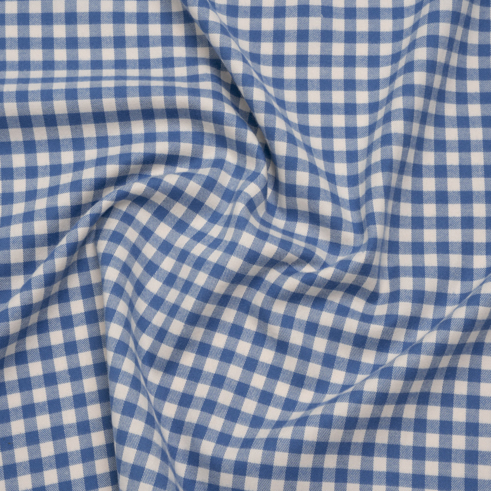 Brushed Cotton Twill Shirting - Blue and Cream Gingham Check - Designer Deadstock Brushed Cotton Twill Shirting - Blue and Cream Gingham Check - Designer Deadstock