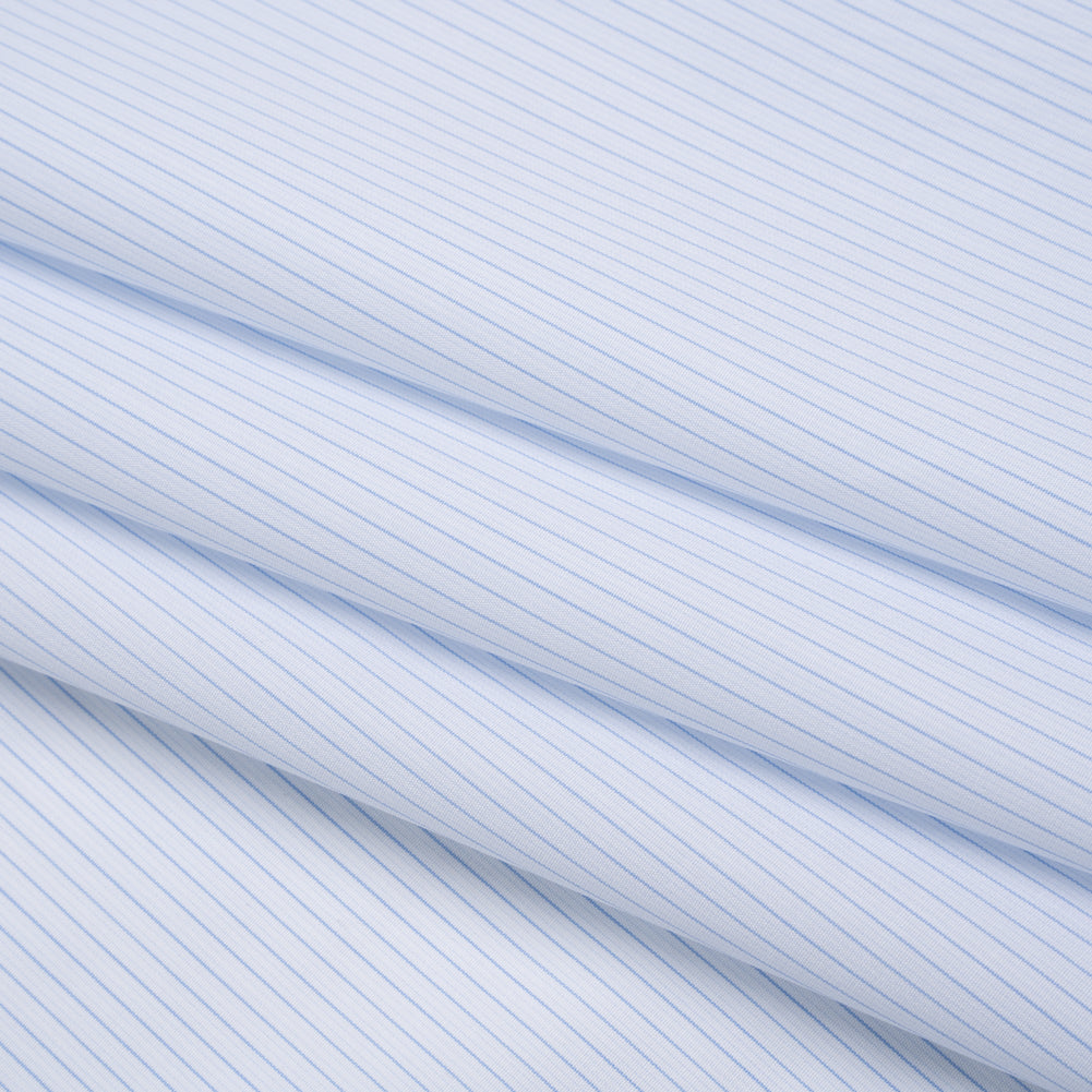 Cotton Shirting - White and Pale Blue Pinstripes - Designer Deadstock - Folded Cotton Shirting - White and Pale Blue Pinstripes - Designer Deadstock - Folded