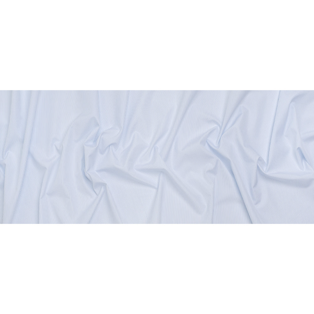 Cotton Shirting - White and Pale Blue Pinstripes - Designer Deadstock - Full Cotton Shirting - White and Pale Blue Pinstripes - Designer Deadstock - Full