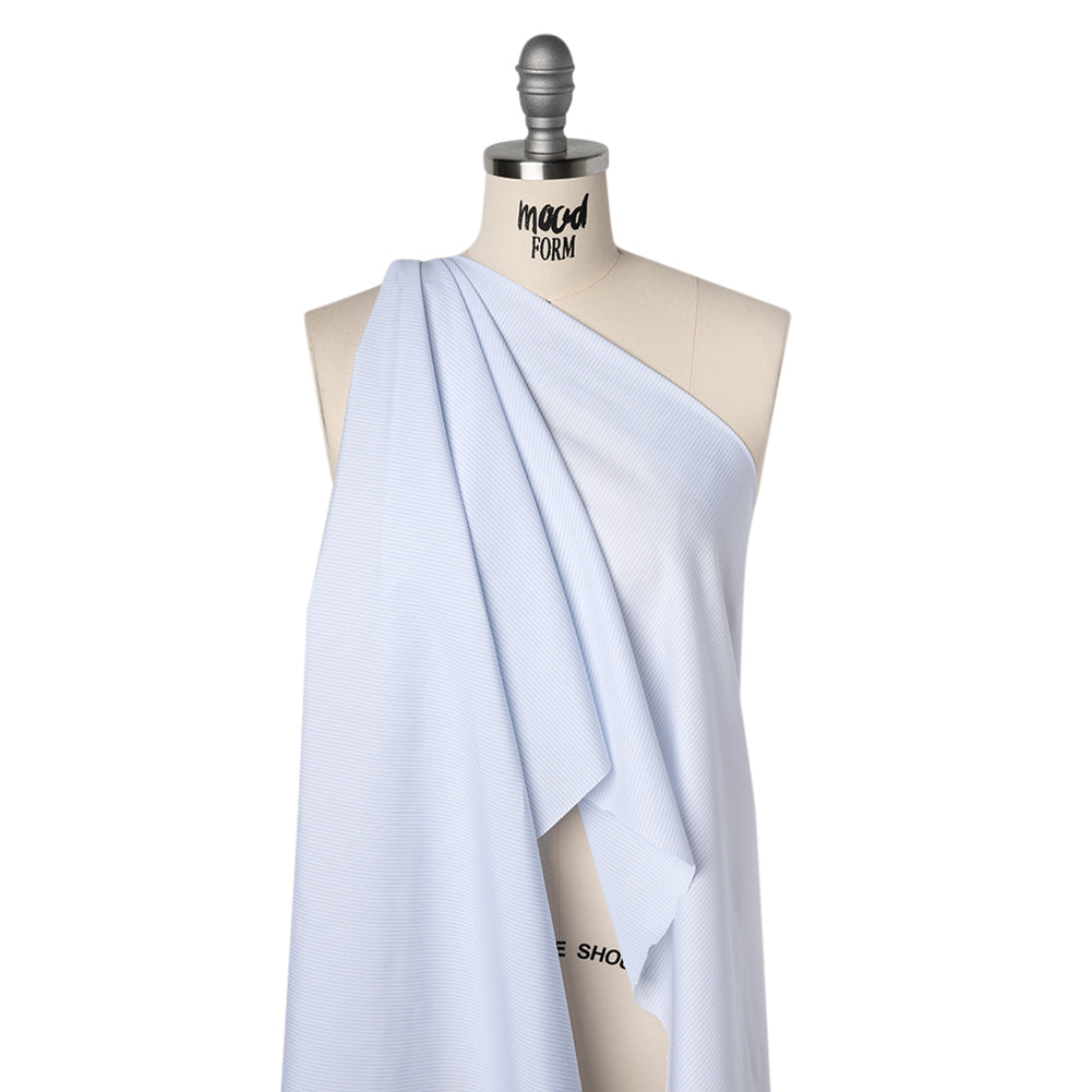 Cotton Shirting - White and Pale Blue Pinstripes - Designer Deadstock - Drape Cotton Shirting - White and Pale Blue Pinstripes - Designer Deadstock - Drape