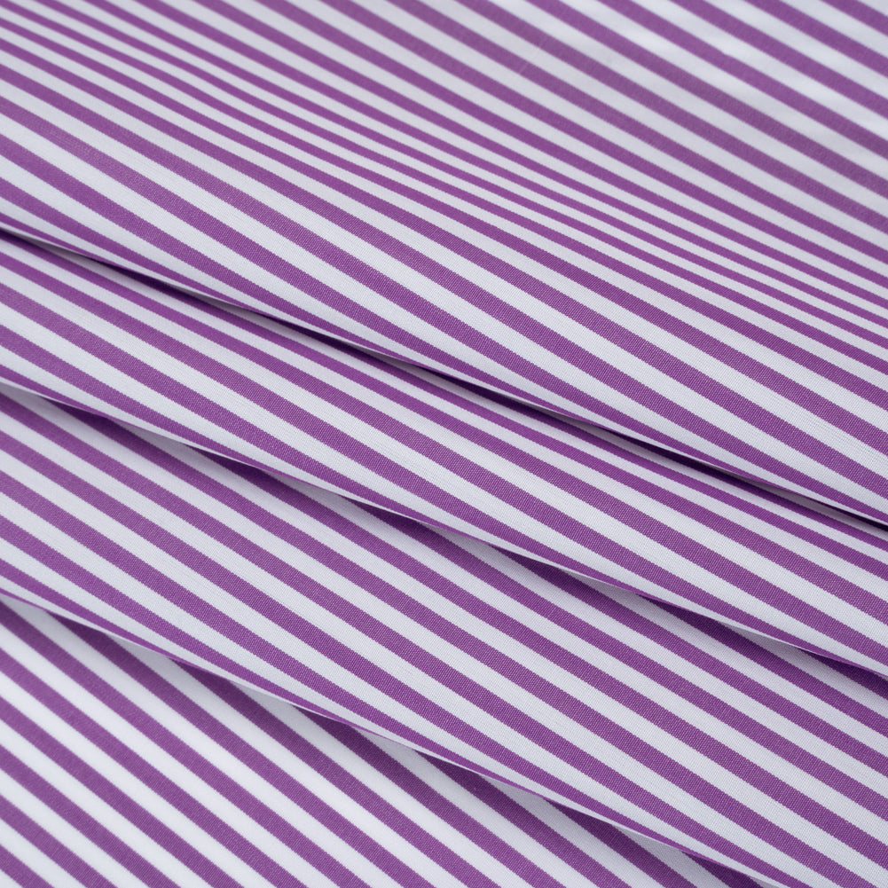 Cotton Shirting - Grape and White Candy Stripes - Deadstock - Folded Cotton Shirting - Grape and White Candy Stripes - Deadstock - Folded