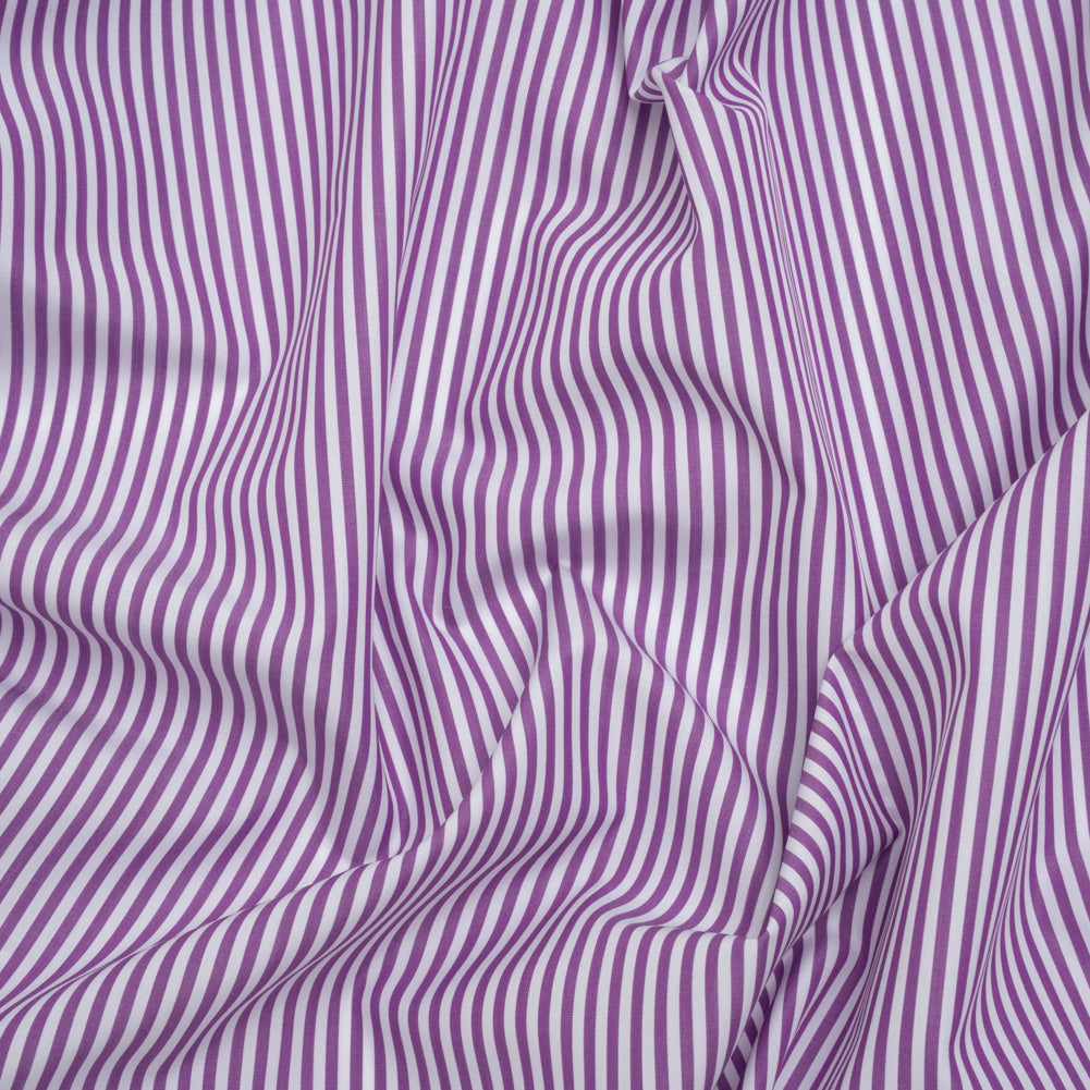 Cotton Shirting - Grape and White Candy Stripes - Deadstock Cotton Shirting - Grape and White Candy Stripes - Deadstock