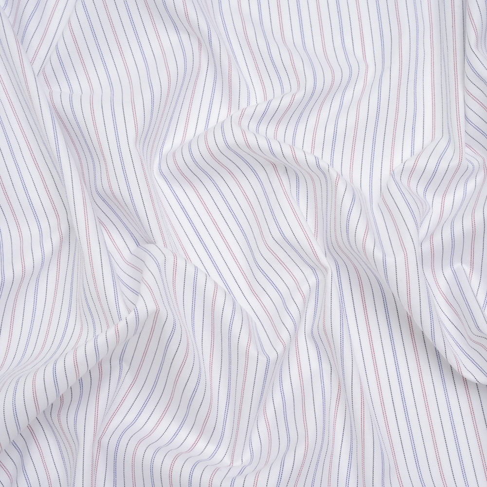 Cotton Herringbone Twill Shirting - White, Blue and Red Pinstripes - Deadstock Cotton Herringbone Twill Shirting - White, Blue and Red Pinstripes - Deadstock