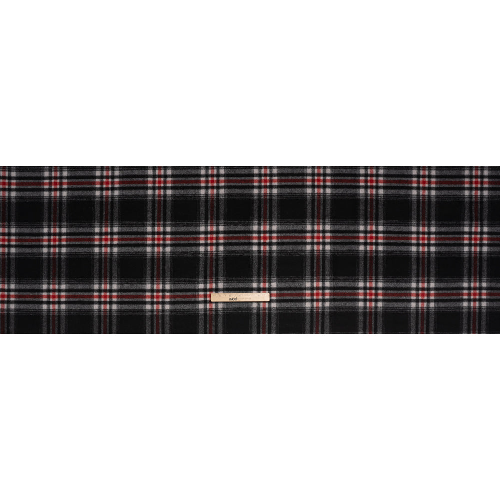 Brushed Wool Blend Twill Coating - Black, Red and White Plaid - Deadstock - Full Brushed Wool Blend Twill Coating - Black, Red and White Plaid - Deadstock - Full