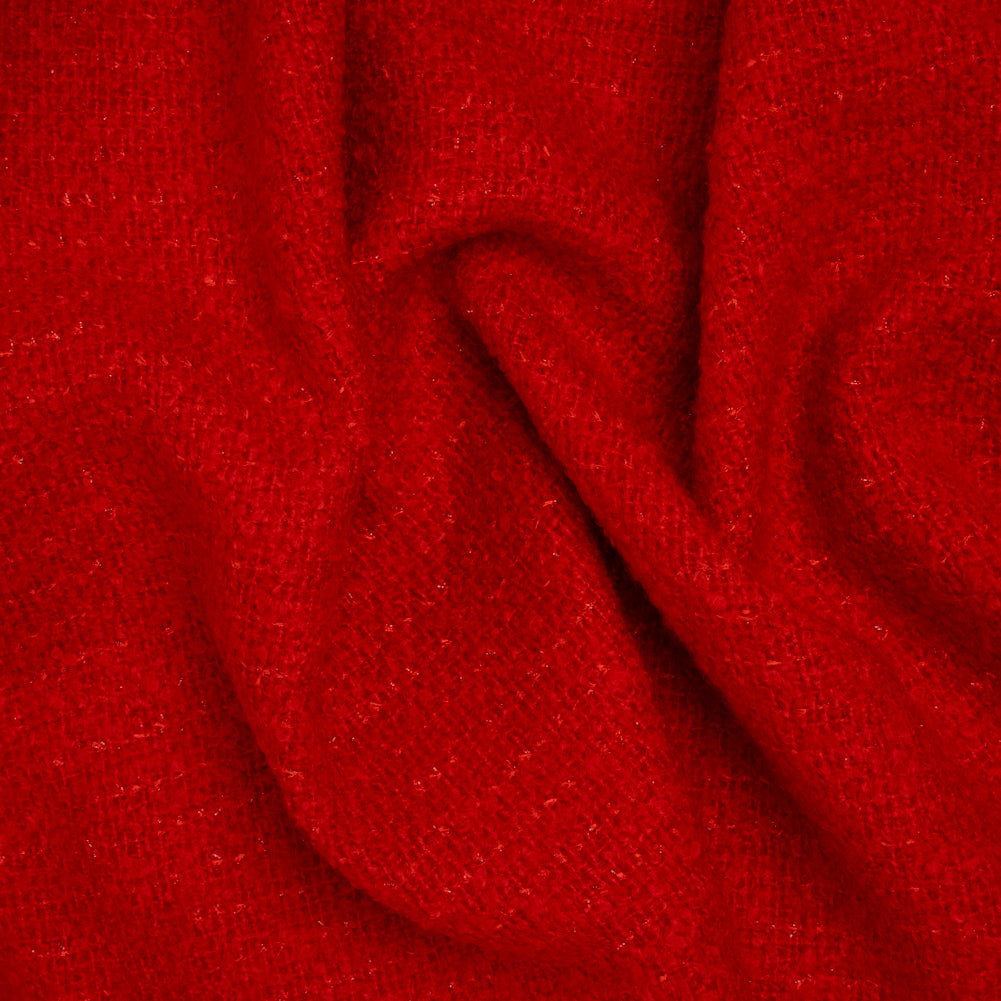 Brushed Wool Blend Boucle Tweed - Red - Deadstock Brushed Wool Blend Boucle Tweed - Red - Deadstock