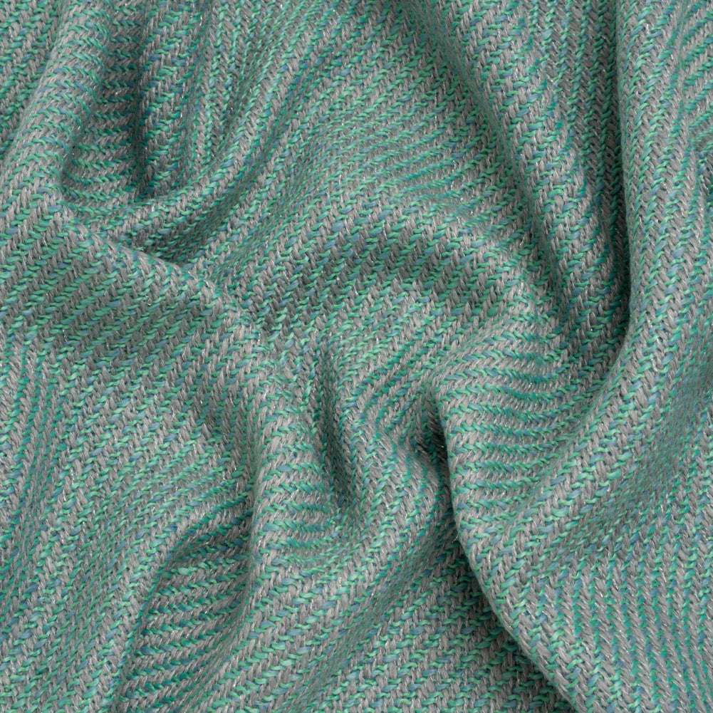 Metallic Wool and Polyester Tweedy Twill - Silvery Gray, Sea Green and Light Blue - Deadstock Metallic Wool and Polyester Tweedy Twill - Silvery Gray, Sea Green and Light Blue - Deadstock
