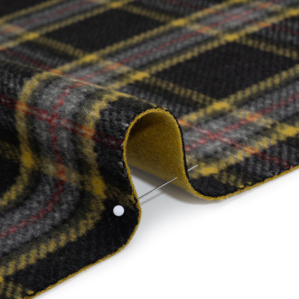 Brushed Wool Blend Double Cloth Coating - Mustard Yellow, Dark Gray and Red Plaid - Deadstock Detail Brushed Wool Blend Double Cloth Coating - Mustard Yellow, Dark Gray and Red Plaid - Deadstock Detail