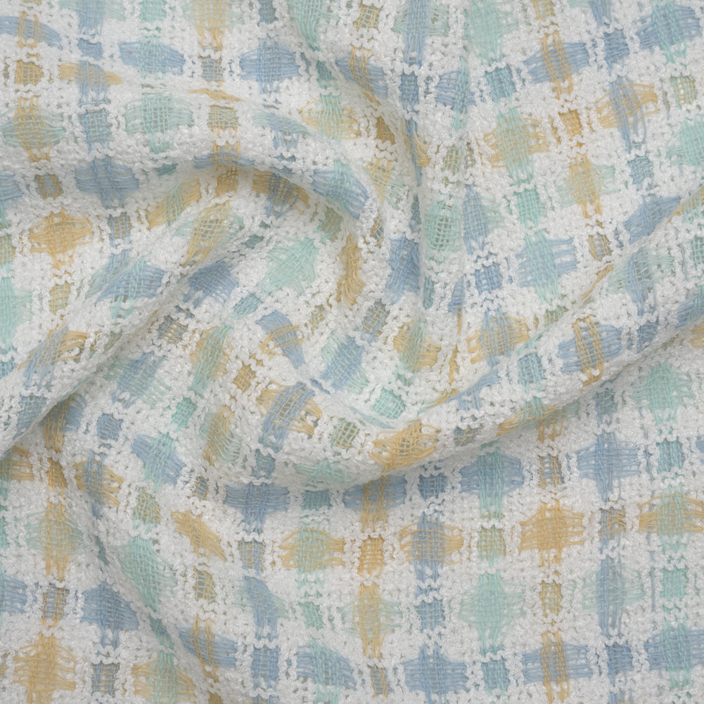 Polyester Boucle Tweed - Baby Blue, Pale Beige and White Plaid - Deadstock Polyester Boucle Tweed - Baby Blue, Pale Beige and White Plaid - Deadstock