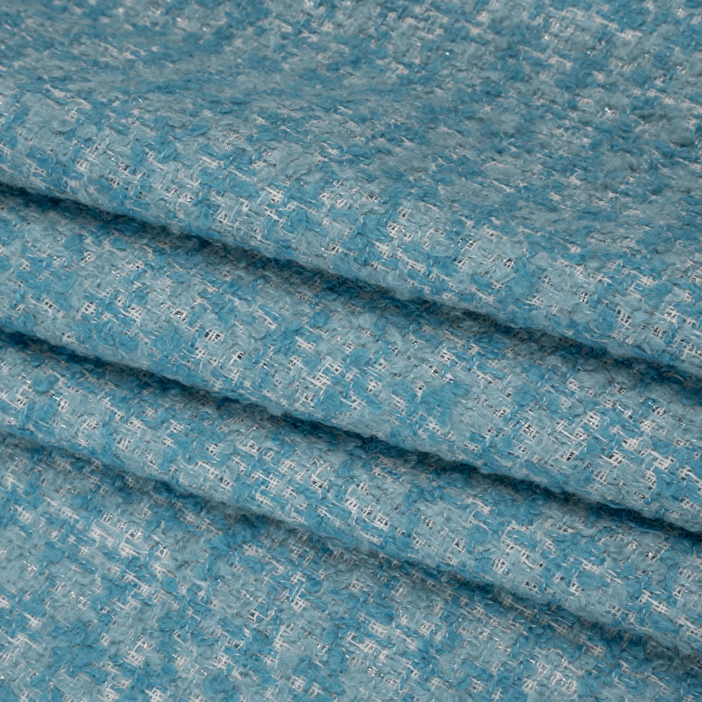 Wool Blend Boucle Tweed - Pale Blue, Sky and White Check - Deadstock Folded Wool Blend Boucle Tweed - Pale Blue, Sky and White Check - Deadstock Folded