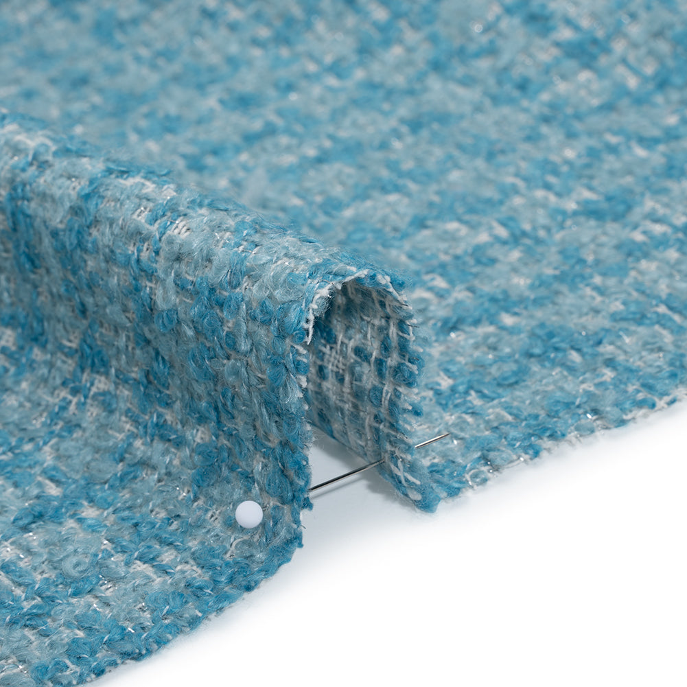 Wool Blend Boucle Tweed - Pale Blue, Sky and White Check - Deadstock Detail Wool Blend Boucle Tweed - Pale Blue, Sky and White Check - Deadstock Detail