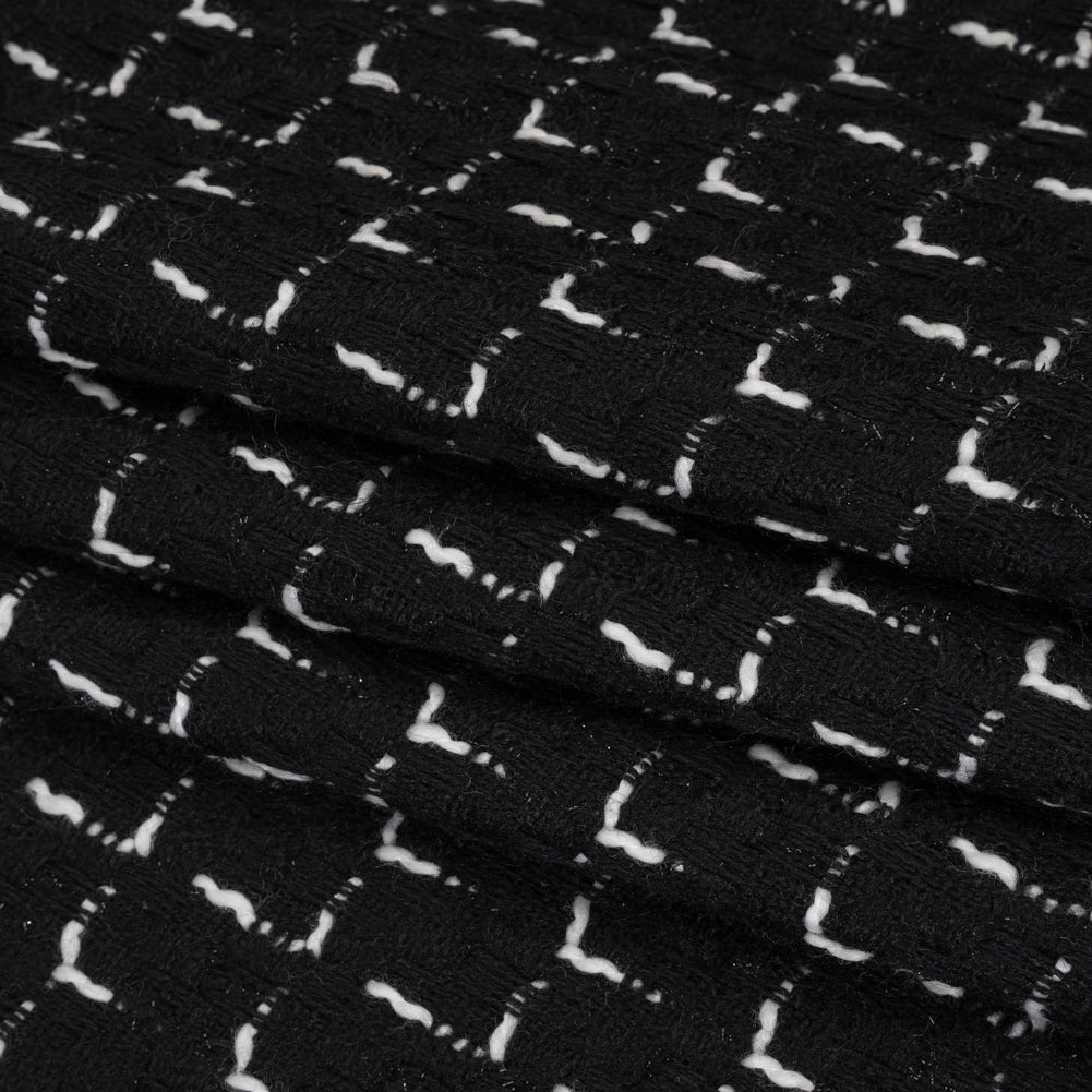 Wool Blend Tweed with Metallic Accents - Black and White Plaid Folded Wool Blend Tweed with Metallic Accents - Black and White Plaid Folded