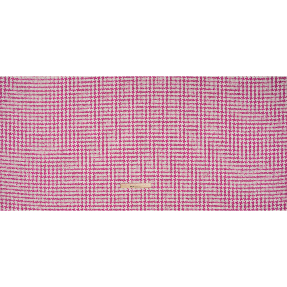 Polyester Boucle Tweed with Metallic Accents - Fuchsia, White and Silver Houndstooth - Deadstock - Full Polyester Boucle Tweed with Metallic Accents - Fuchsia, White and Silver Houndstooth - Deadstock - Full