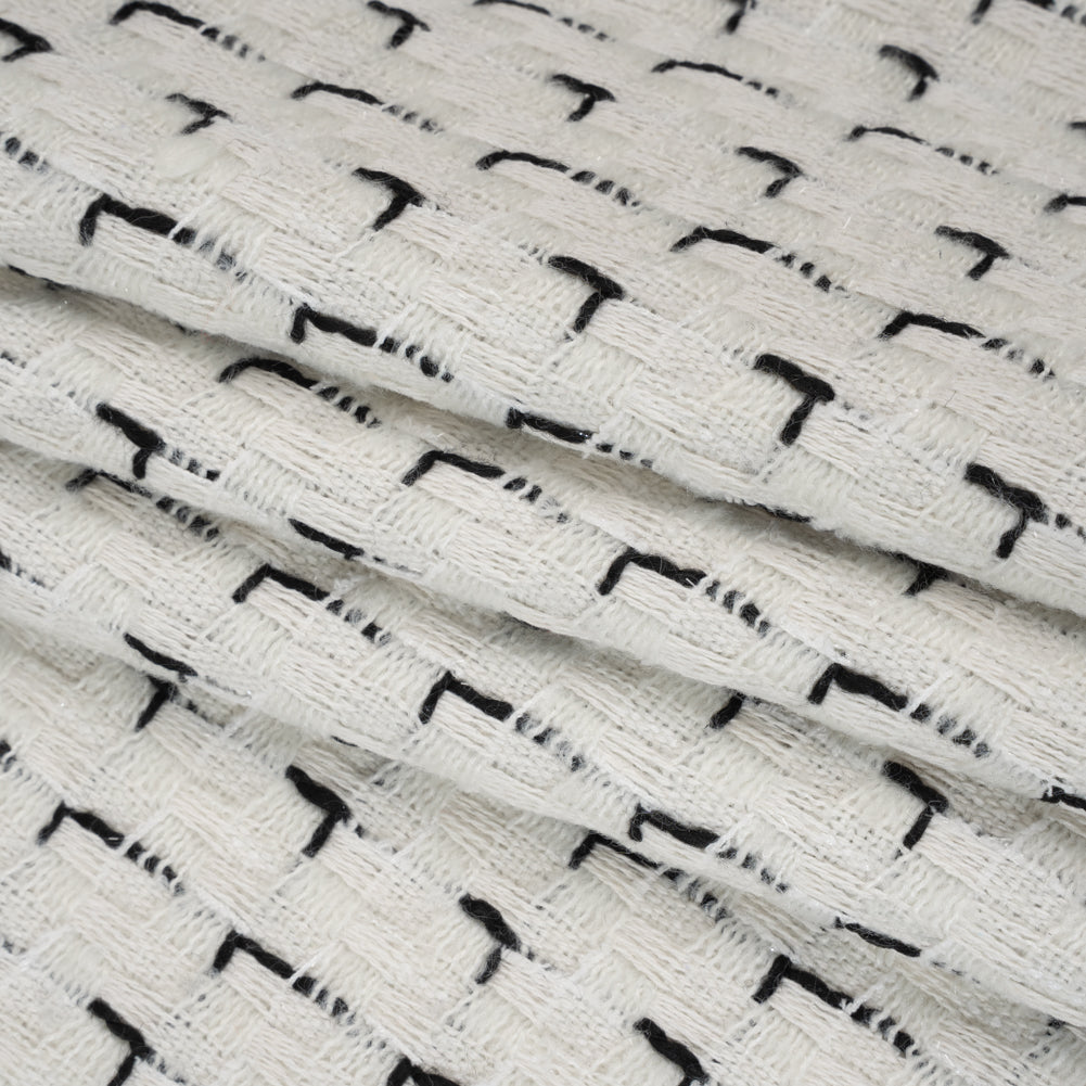 Wool Blend Tweed with Metallic Accents - Off White and Black Plaid Folded Wool Blend Tweed with Metallic Accents - Off White and Black Plaid Folded