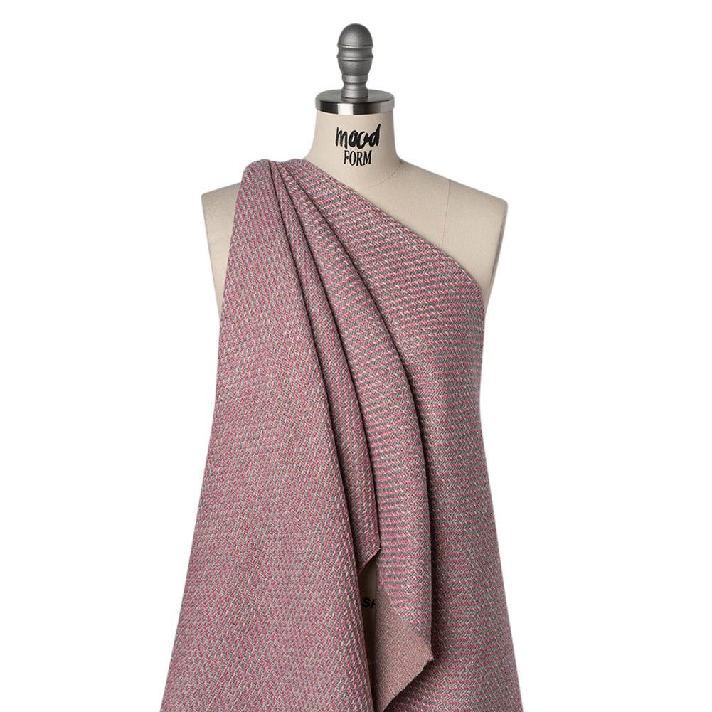 Metallic Wool and Polyester Tweedy Twill - Silvery Gray, Bubblegum Pink and Orange - Deadstock Drape Metallic Wool and Polyester Tweedy Twill - Silvery Gray, Bubblegum Pink and Orange - Deadstock Drape