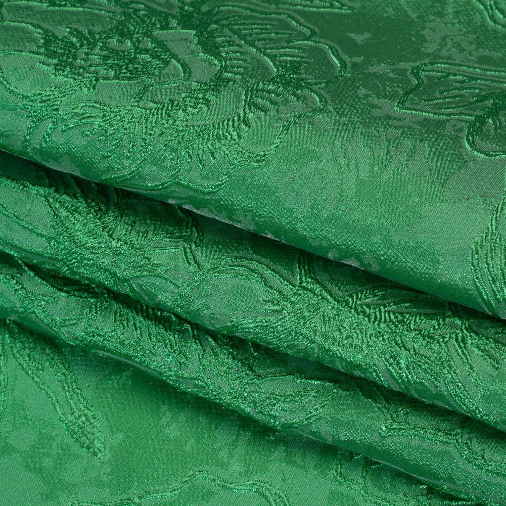 Metallic Polyester Brocade - Lime Green Floral - Deadstock Folded Metallic Polyester Brocade - Lime Green Floral - Deadstock Folded