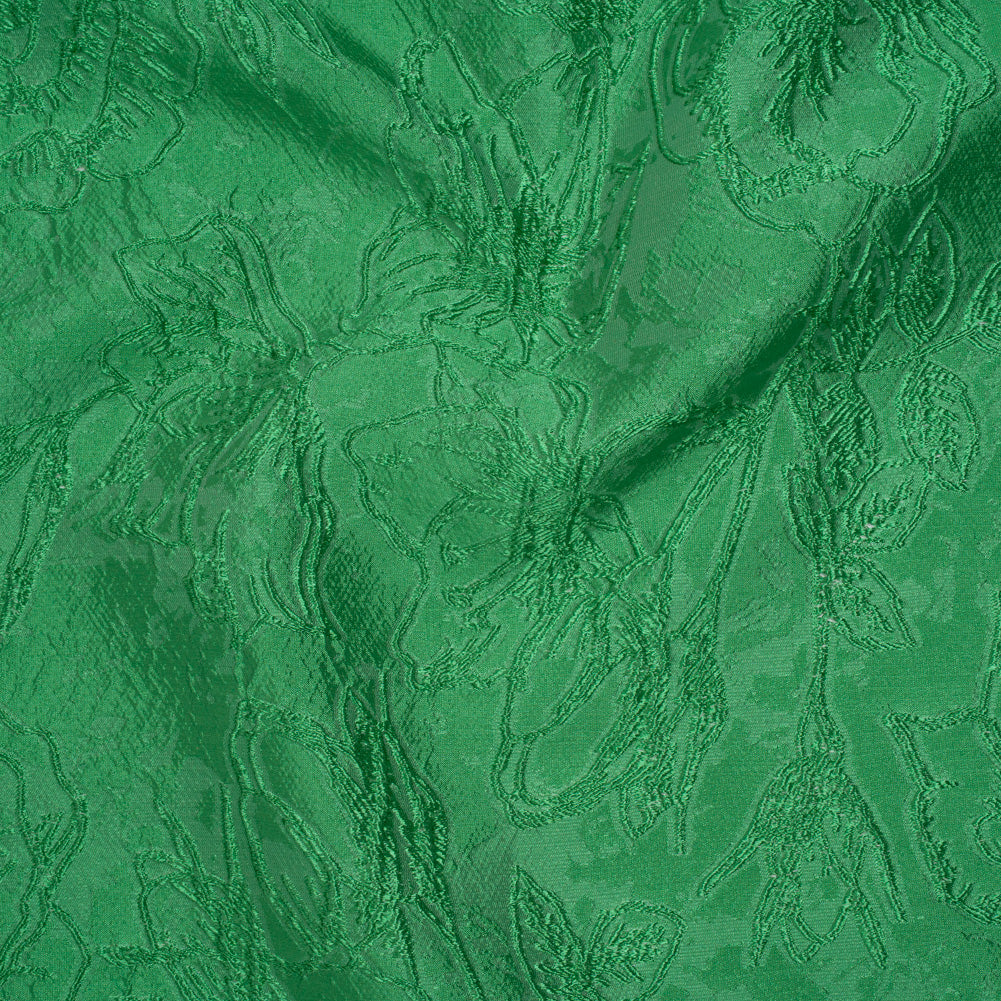 Metallic Polyester Brocade - Lime Green Floral - Deadstock Metallic Polyester Brocade - Lime Green Floral - Deadstock