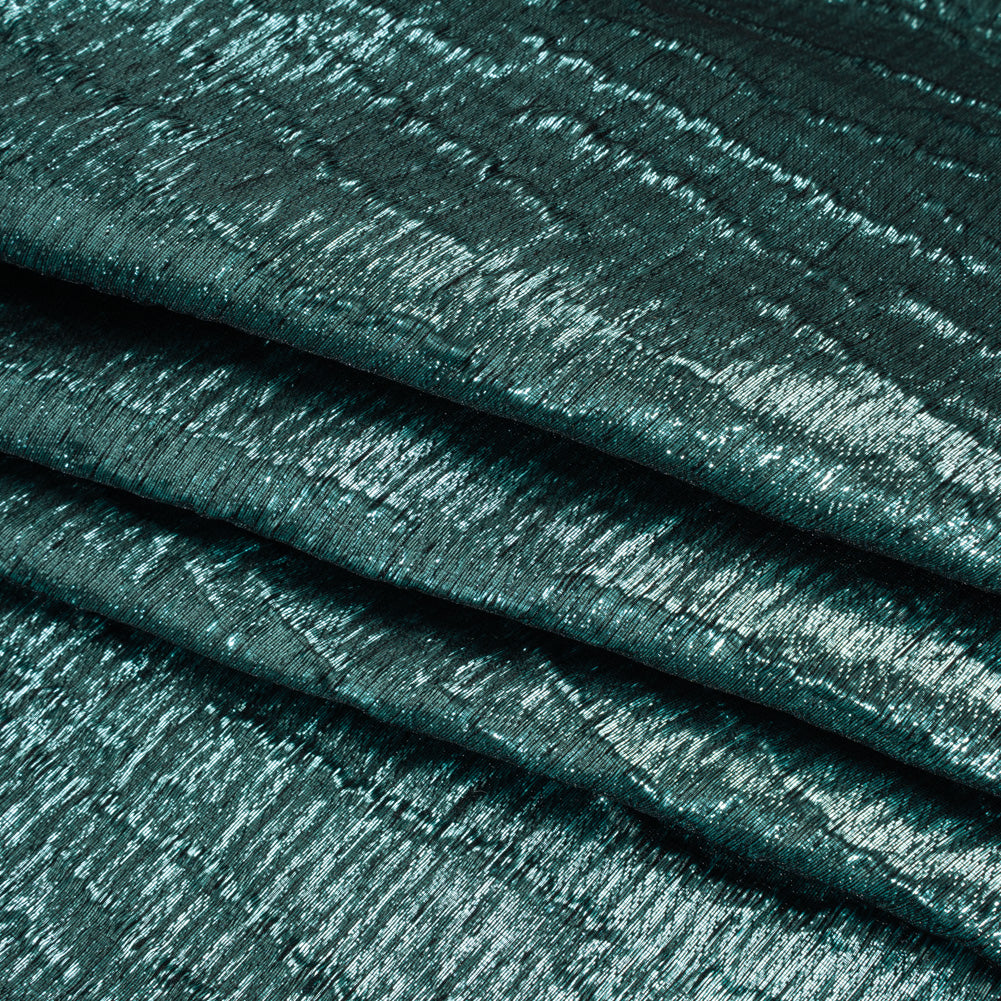 Metallic Polyester Brocade - Light Teal and Black Textured Ripples - Deadstock Folded Metallic Polyester Brocade - Light Teal and Black Textured Ripples - Deadstock Folded